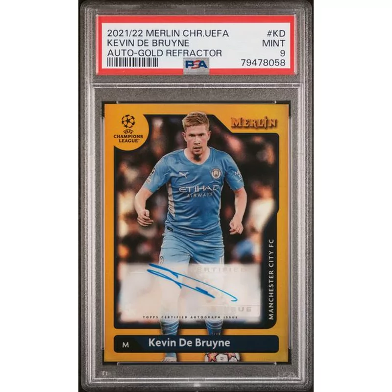 PSA 9 2021-2022 TOPPS MERLIN CHROME UEFA LEAGUE AUTOGRAPHS #KD KEVIN DE BRUYNE AUTO-GOLD REFRACTOR