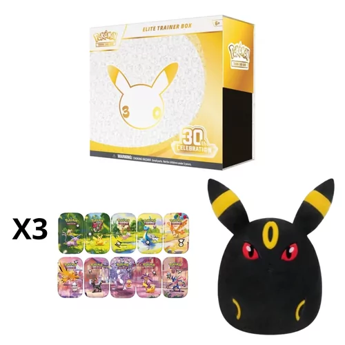 30th Elite Trainer Box + 3 X 30th Mini Tin + Squishmallow Umbreon