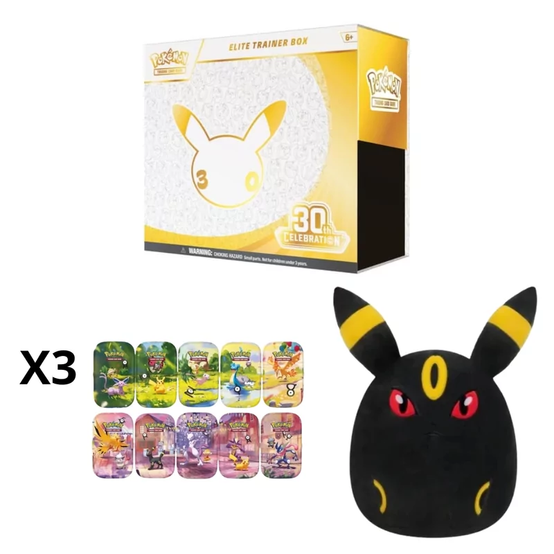 30th Elite Trainer Box + 3 X 30th Mini Tin + Squishmallow Umbreon