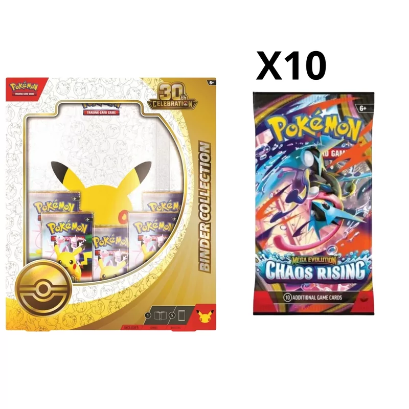 Pokémon Binder Collection - 30th Celebration + 10 X Pokémon Boosterpack - ME04 Chaos Rising