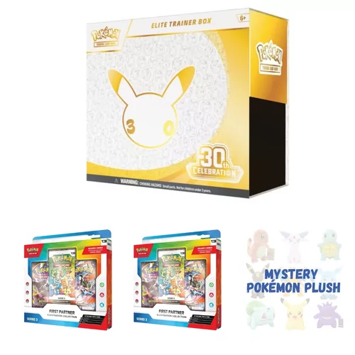 30th Celebration Elite Trainer Box + 2 X First Partner [SERIES 3] + Mystery Pokémon Plush