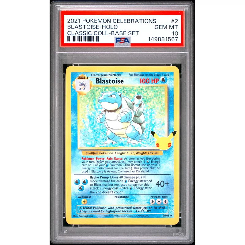 PSA 10 Pokémon Celebrations #2 Blastoise Holo Classic Collection Base Set