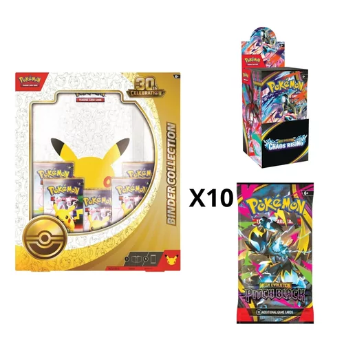 Binder Collection 30Th + Halve Boosterbox ME04 Chaos Rising + 10 Pitch Black Packs