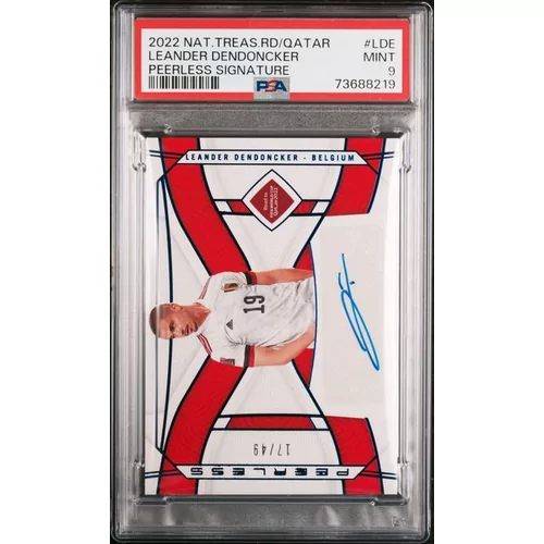 PSA 9 2022 PANINI NATIONAL TREASURES FIFA PEERLESS SIGNATURES #LDE LEANDER DENDONCKER