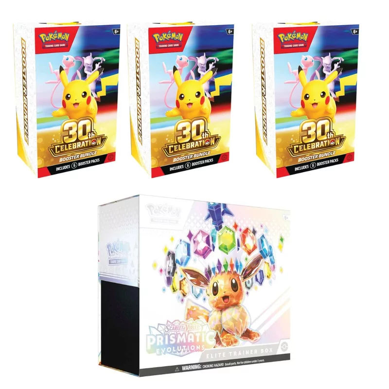 3 X Pokémon Booster Bundle - 30th Celebration + Elite Trainer Box Prismatic Evolutions