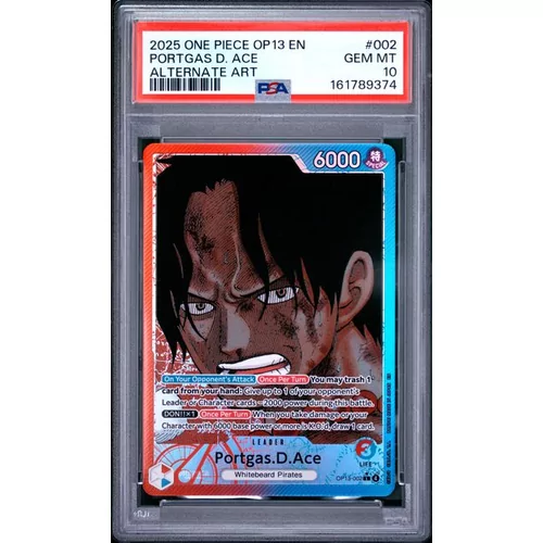 PSA 10 One Piece OP13 English #002 Portgas D. Ace Alternate Art