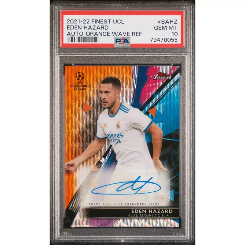 PSA 10 2021-2022 TOPPS FINEST UEFA CHAMPIONS LEAGUE AUTOGRAPHS #BAHZ EDEN HAZARD AUTO-ORANGE WAVE 