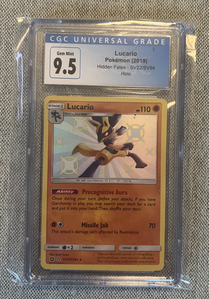 Shiny Lucario Hidden Fates Holo Rare Pokemon Card. SV22