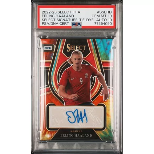 PSA 10 AUTO 10 2022 PANINI SELECT FIFA SELECT SIGNATURES #SSEHD ERLING HAALAND SIGNATURE-TIE-DYE