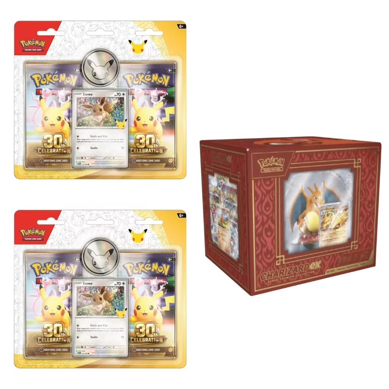 2 X Pokémon 2-Pack Blister 30th Celebration - Eevee + Super Premium Collection Charizard Ex