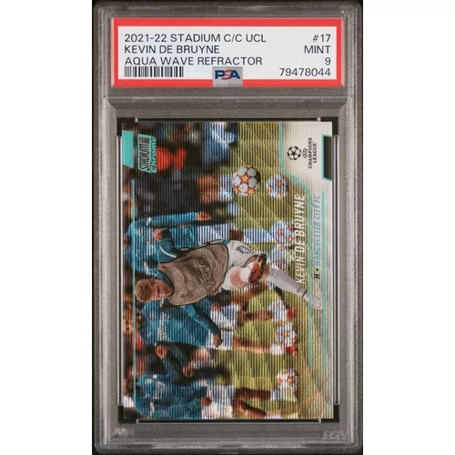 PSA 92021-22 TOPPS STADIUM CLUB CHROME #17 KEVIN DE BRUYNE AQUA WAVE REFRACTOR
