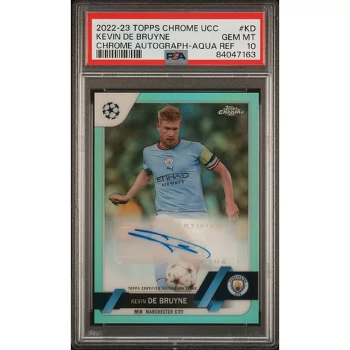 PSA 10 2022-23 TOPPS CHROME UEFA CLUB COMPETITIONS CHROME AUTOGRAPHS #KD KEVIN DE BRUYNE CHROME AQUA