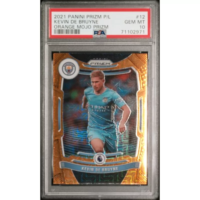 2021 PANINI PRIZM PREMIER LEAGUE #12 KEVIN DE BRUYNE ORANGE MOJO PRIZM