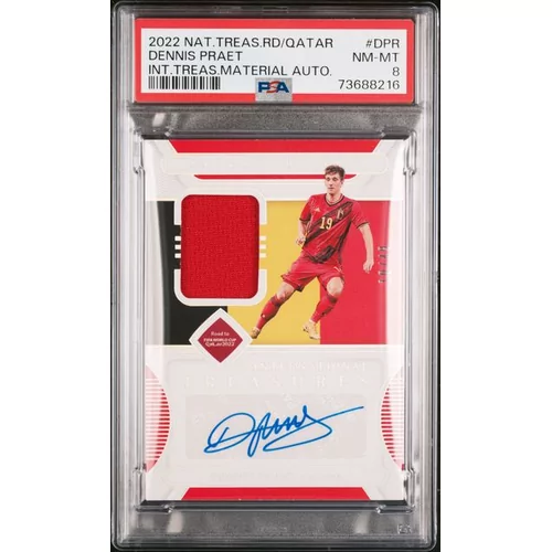 PSA 8 2022 PANINI NATIONAL TREASURES FIFA QATAR AUTOGRAPHS #DPR DENNIS PRAET INT.TREAS.MATERIAL AUTO