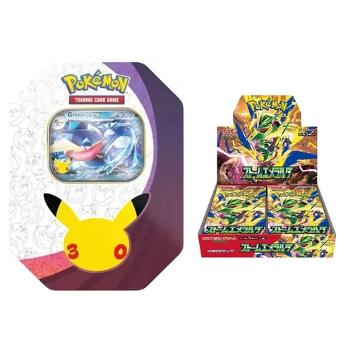 Pokémon Tin 30th Celebration - Greninja ex + Pokémon Japanse Boosterbox - Storm Emeralda