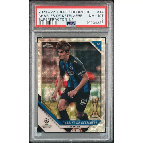 PSA 8 2021 TOPPS CHROME UEFA CHAMPIONS LEAGUE #14 CHARLES DE KETELAERE SUPERFRACTOR 1/1