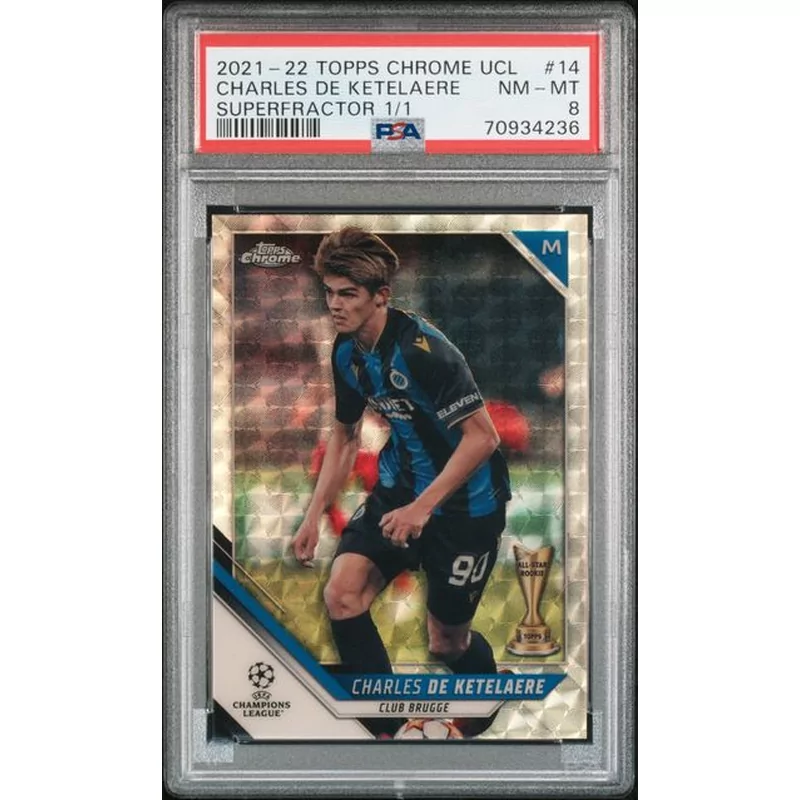 PSA 8 2021 TOPPS CHROME UEFA CHAMPIONS LEAGUE #14 CHARLES DE KETELAERE SUPERFRACTOR 1/1