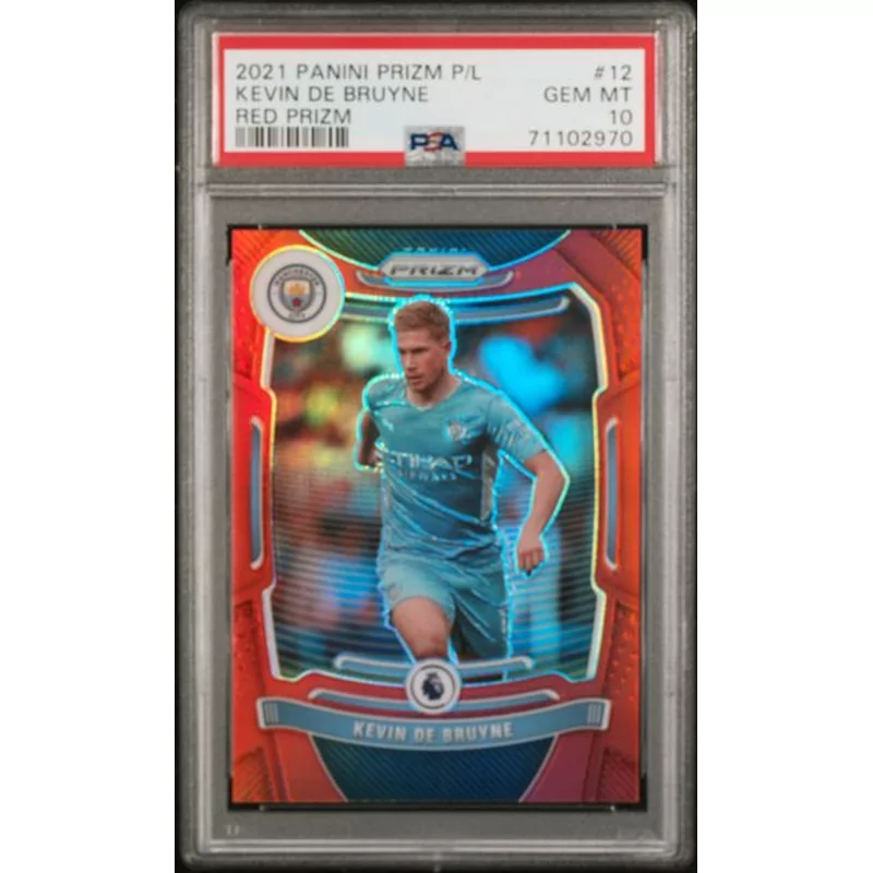 PSA 10 2021 PANINI PRIZM PREMIER LEAGUE #12 KEVIN DE BRUYNE RED PRIZM