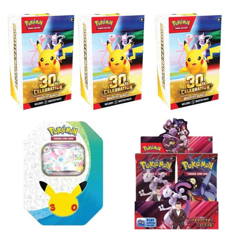 3 X 30th Booster Bundle + Sylveon Tin + Destined Rivals Boosterbox