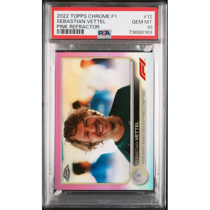 PSA 10 2022 TOPPS CHROME FORMULA 1 #12 SEBASTIAN VETTEL PINK REFRACTOR