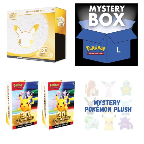 30th ETB + 2 X Booster Bundle + Pokémon Mystery L + Mystery Plush