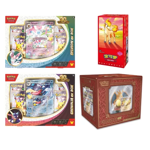 Sylveon & Greninja ex Box 30Th Celebration + Gem Pack 4 Box + Super Premium Charizard