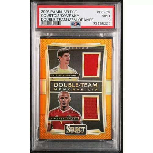 PSA 9 2016 PANINI SELECT DOUBLE TEAM MEMORABILIA #DT-CK COURTOIS/KOMPANY DOUBLE TEAM MEM-ORANGE
