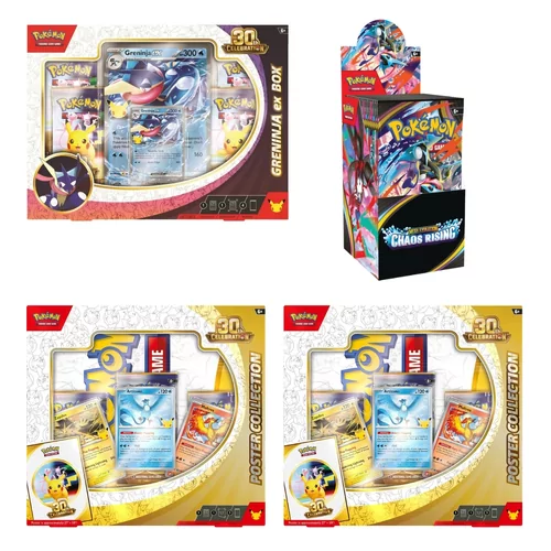 30th Greninja Box + 2 X 30th Poster Collection + Halve Box ME04 Chaos Rising