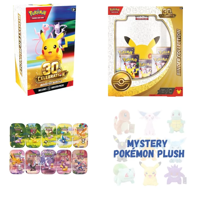 30th Booster Bundle + Binder Collection + Mini Tin + Mystery Plush 