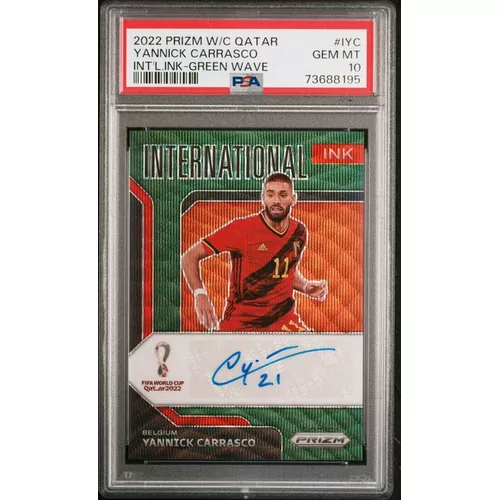 PSA 10 2022 PANINI PRIZM WORLD CUP INK #IYC YANNICK CARRASCO INT'L.INK-GREEN WAVE