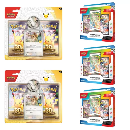 2 X Pokémon 2-Pack Blister 30th Celebration - Eevee + 3 X First Partner Illustration [SERIES 3]