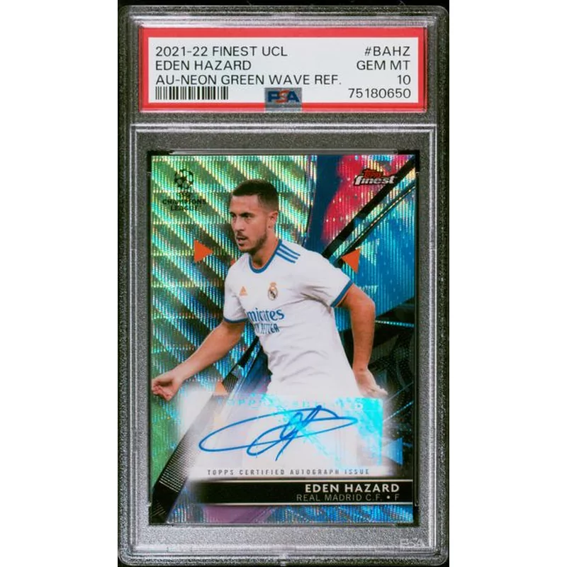 PSA 10 2021-2022 TOPPS FINEST UEFA CHAMPIONS LEAGUE AUTOGRAPHS #BAHZ EDEN HAZARD AU-NEON GREEN WAVE 