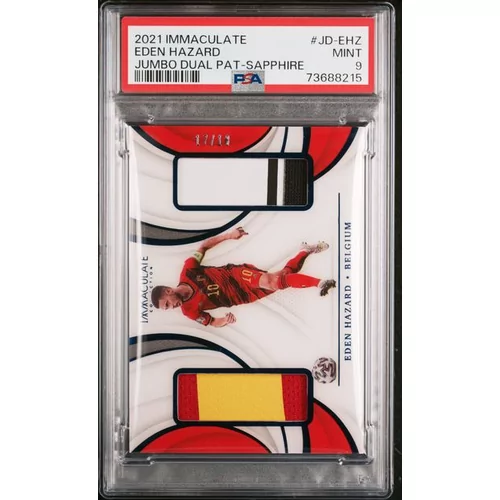 PSA 9 2021 PANINI IMMACULATE COLLECTION JUMBO DUAL PATCHES #JD-EHZ EDEN HAZARD JUMBO DUAL PAT-SAPPHI