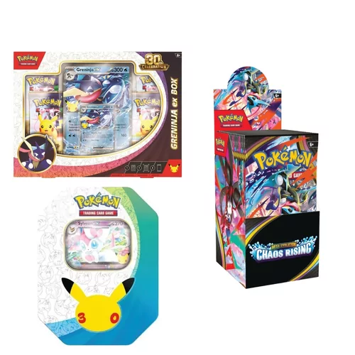 30th Greninja Box + 30th Sylveon Tin + Halve Box ME04 Chaos Rising