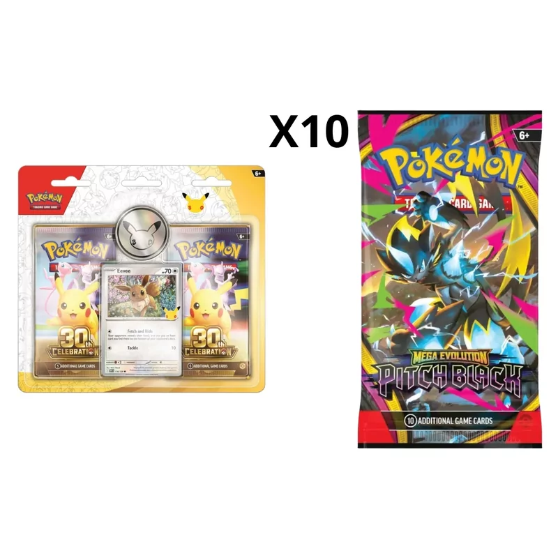 Pokémon 2-Pack Blister 30th Celebration - Eevee + 10 X Pokémon Boosterpack - ME05 Pitch Black