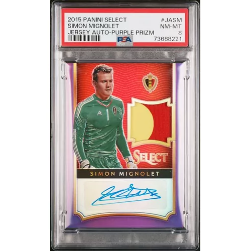 PSA 8 2015 PANINI SELECT JERSEY AUTOGRAPHS #JA-SM SIMON MIGNOLET JERSEY AUTO.-PURPLE PRIZM